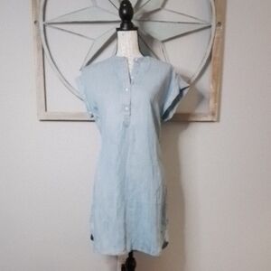 Vineyard Vines Tencel Chambray Popover Dress Morning Mist Blue Pink Accents - 8